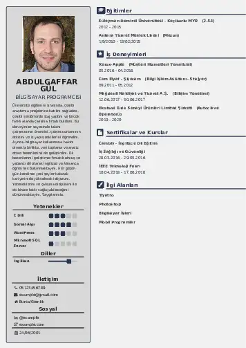 Bilgisayar Programcısı CV Örnekleri cv indir